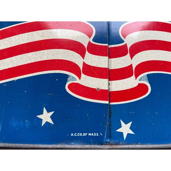 Vintage Patriotic Red White Blue Tin Basket by Golden Cookies, Watertown MASS. - Picture 7 of 13
